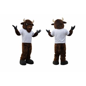 Dark Brown Bull Mascot Costume with White T-Shirt