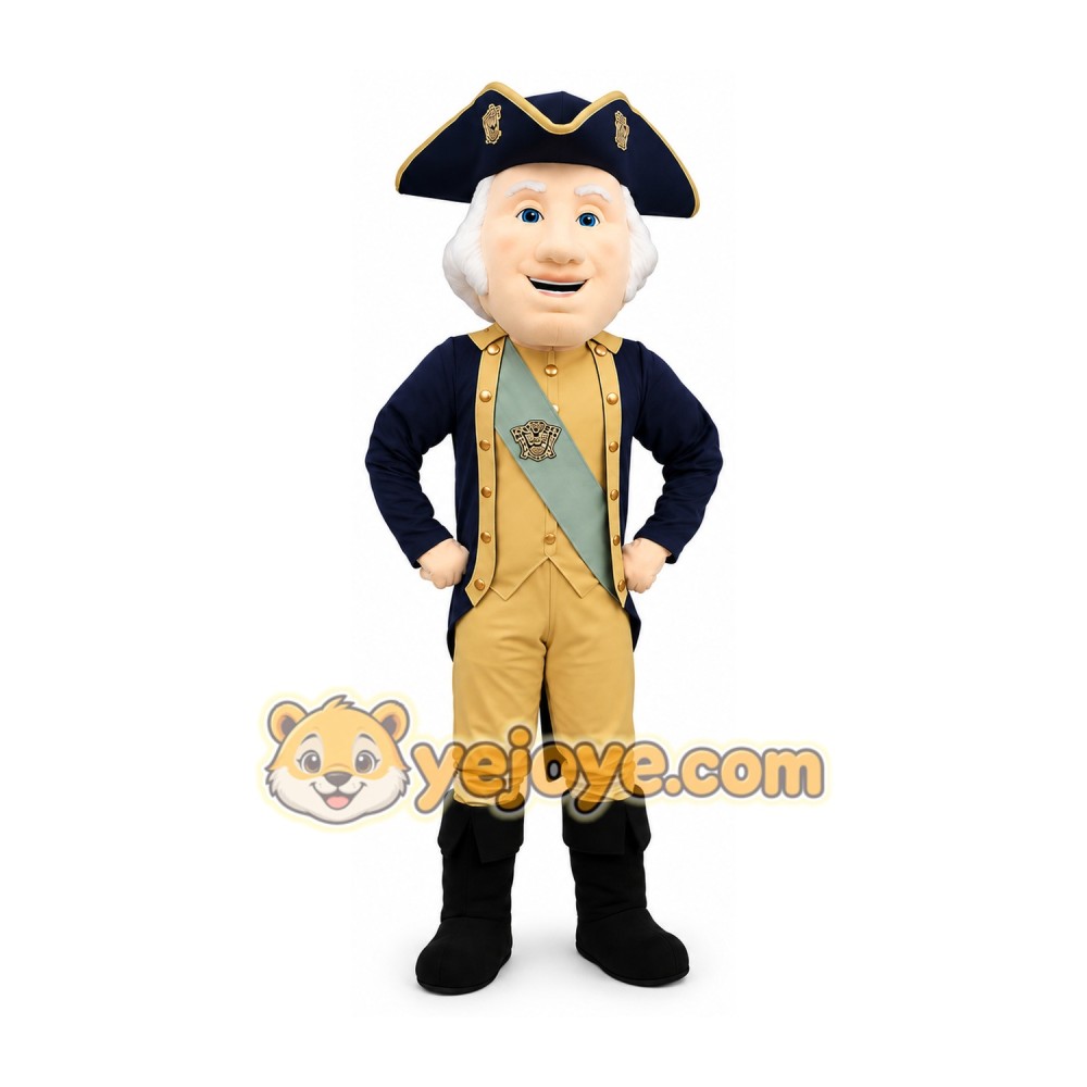 Blue and Beige Colonial Gentleman Mascot Costume Blue and Beige Colonial Gentleman Mascot Costume