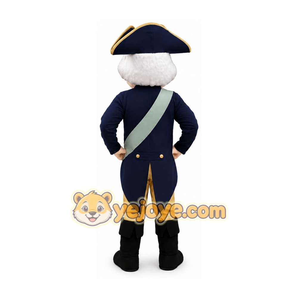 Blue and Beige Colonial Gentleman Mascot Costume Blue and Beige Colonial Gentleman Mascot Costume