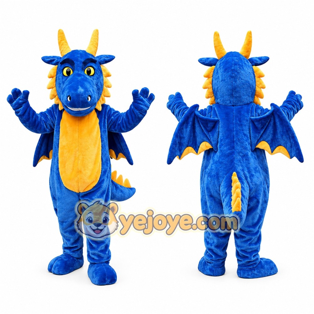 Blue and Yellow Dragon Mascot Costume with Wings Blue and Yellow Dragon Mascot Costume with Wings
