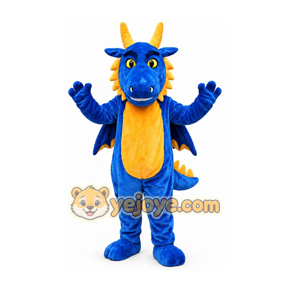 Blue and Yellow Dragon Mascot Costume with Wings Blue and Yellow Dragon Mascot Costume with Wings