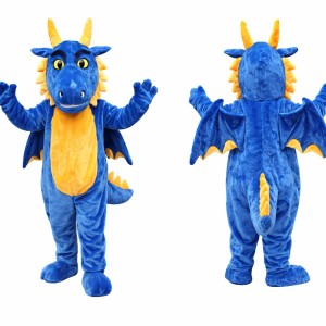 Blue and Yellow Dragon Mascot Costume with Wings