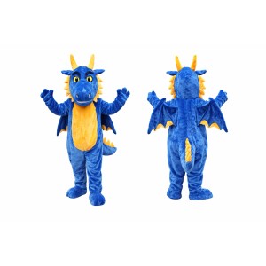 Blue and Yellow Dragon Mascot Costume with Wings