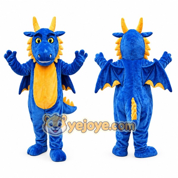 Blue and Yellow Dragon Mascot Costume with Wings