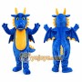 Blue and Yellow Dragon Mascot Costume with Wings