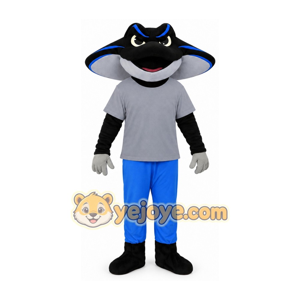 Black and Gray Stingray Mascot Costume with Blue Pants Black and Gray Stingray Mascot Costume with Blue Pants