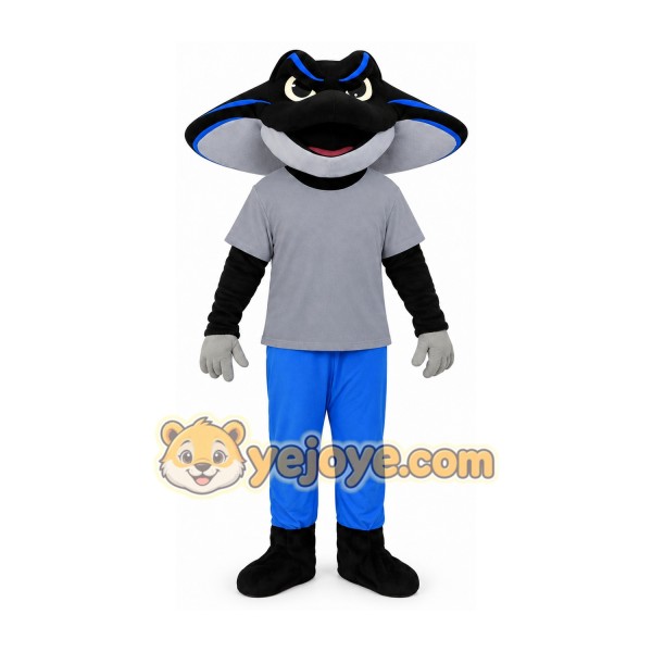 Black and Gray Stingray Mascot Costume with Blue Pants