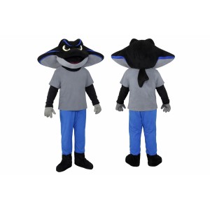 Black and Gray Stingray Mascot Costume with Blue Pants