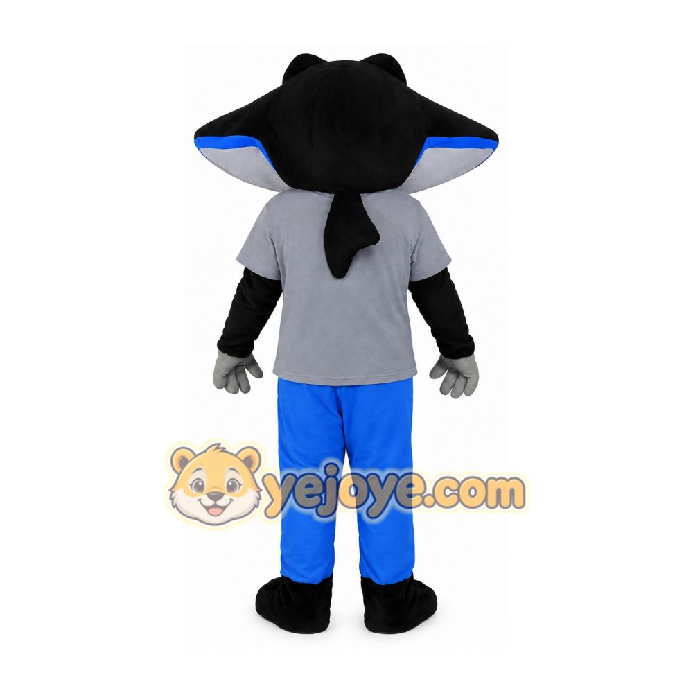 Black and Gray Stingray Mascot Costume with Blue Pants Black and Gray Stingray Mascot Costume with Blue Pants
