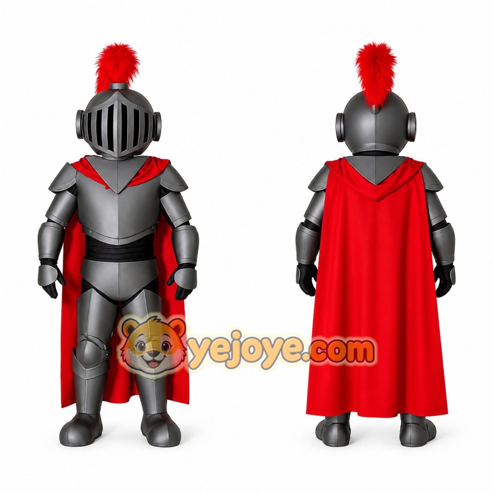 Silver Knight Mascot Costume with Red Cape Silver Knight Mascot Costume with Red Cape