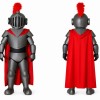 Silver Knight Mascot Costume with Red Cape