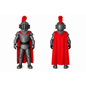Silver Knight Mascot Costume with Red Cape