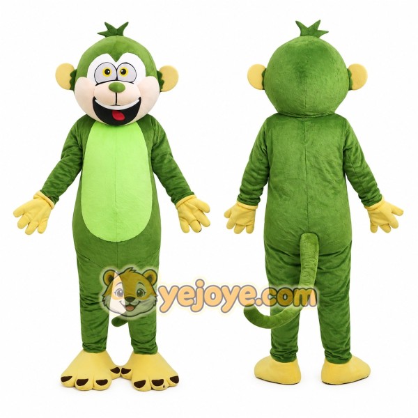 Green Monkey Mascot Costume with Yellow Hands and Feet