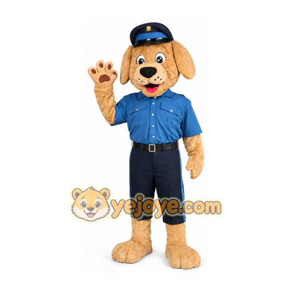 Tan Police Dog Mascot Costume with Blue Uniform