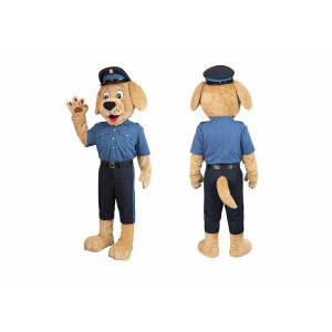 Tan Police Dog Mascot Costume with Blue Uniform