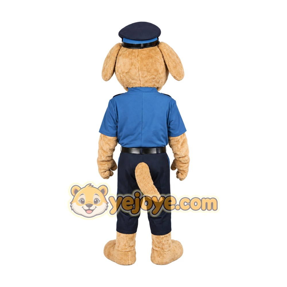 Tan Police Dog Mascot Costume with Blue Uniform Tan Police Dog Mascot Costume with Blue Uniform