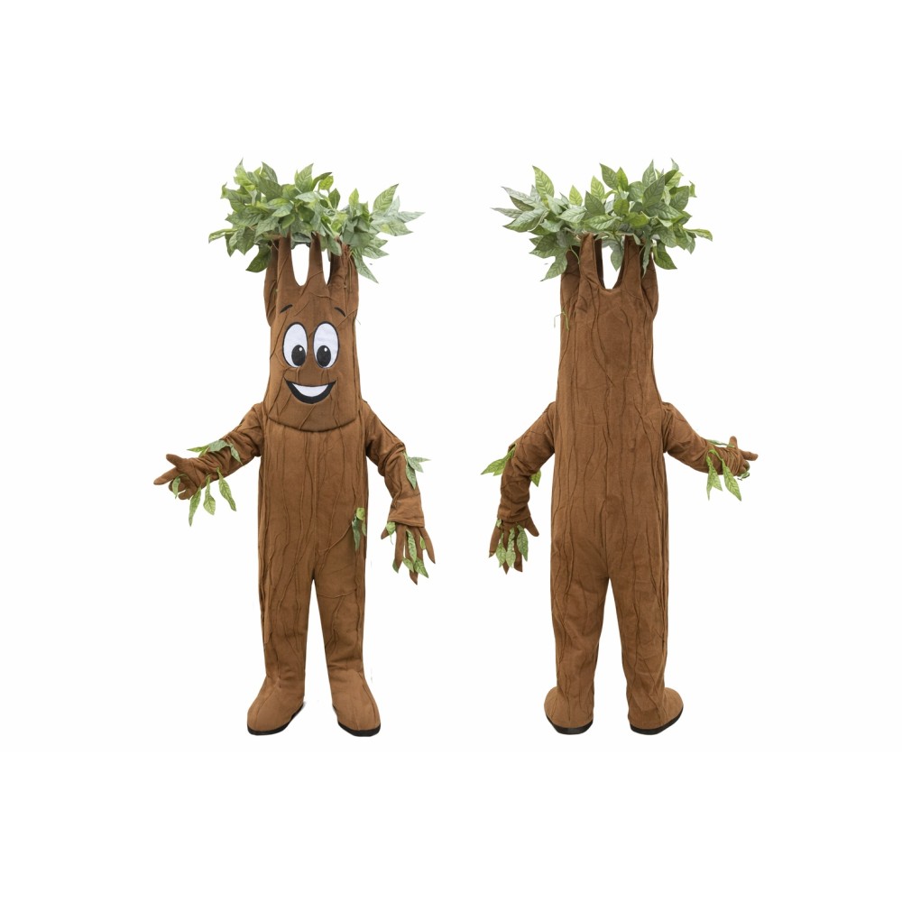 Brown Tree Mascot Costume with Green Leaves