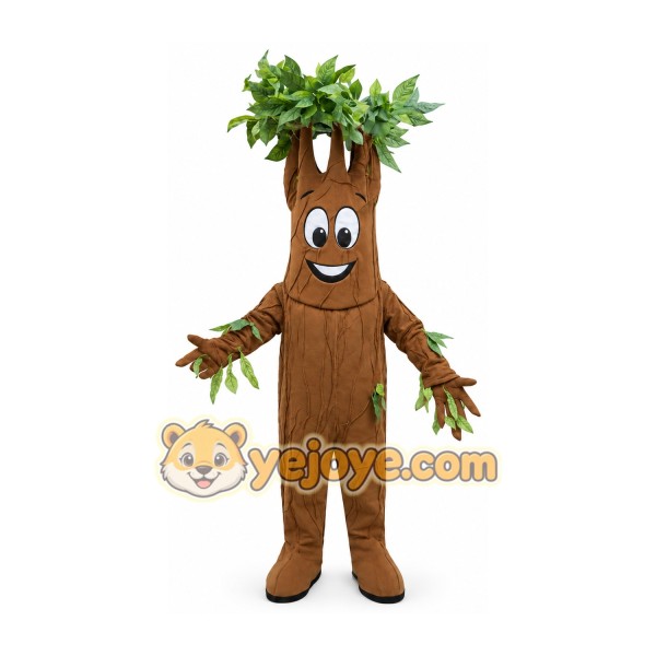 Brown Tree Mascot Costume with Green Leaves