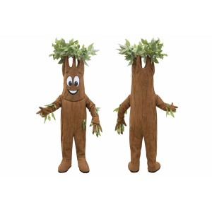 Brown Tree Mascot Costume with Green Leaves