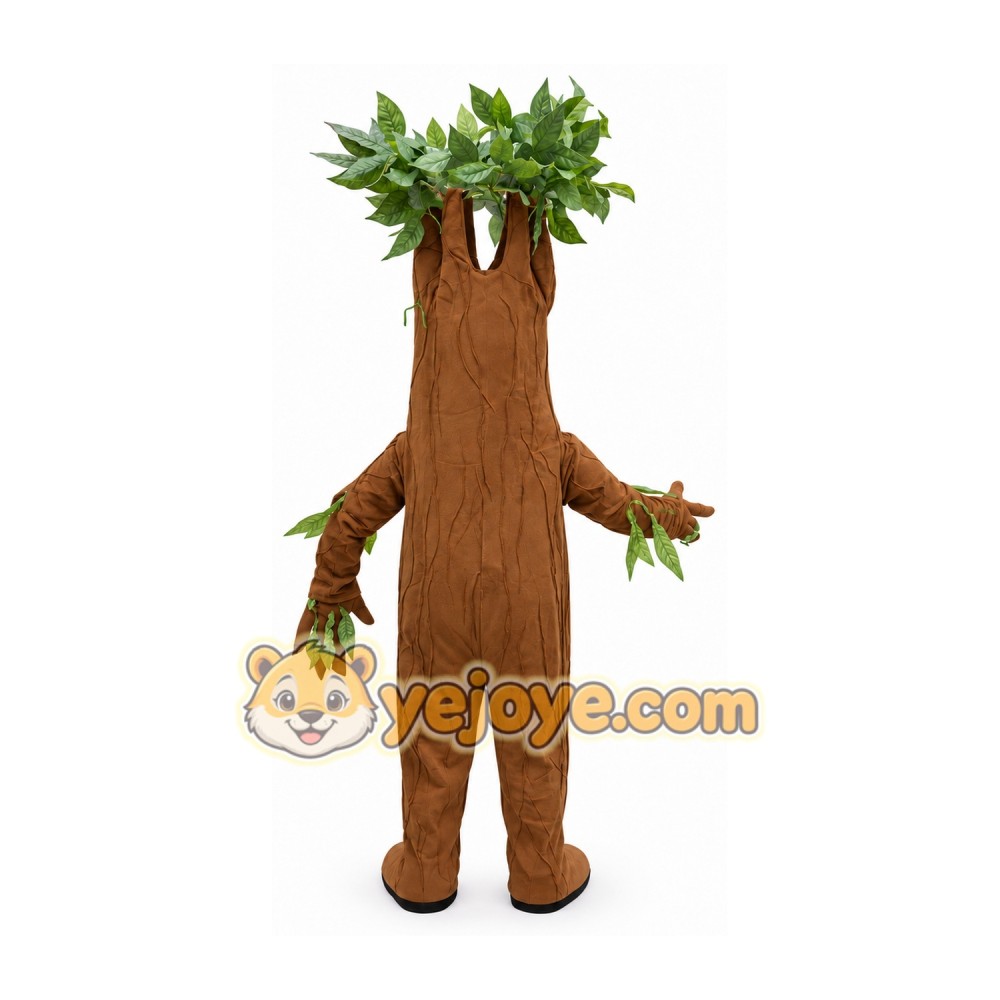 Brown Tree Mascot Costume with Green Leaves