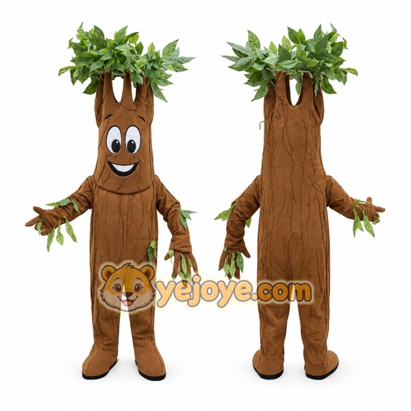 Brown Tree Mascot Costume with Green Leaves