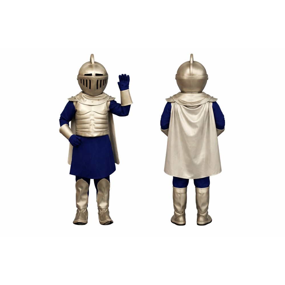 Silver Knight Mascot Costume with Navy Blue Outfit