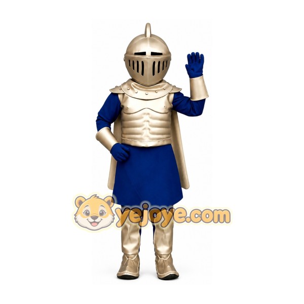 Silver Knight Mascot Costume with Navy Blue Outfit