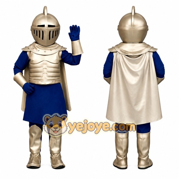 Silver Knight Mascot Costume with Navy Blue Outfit