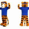 Orange Tiger Mascot Costume with Blue Shirt