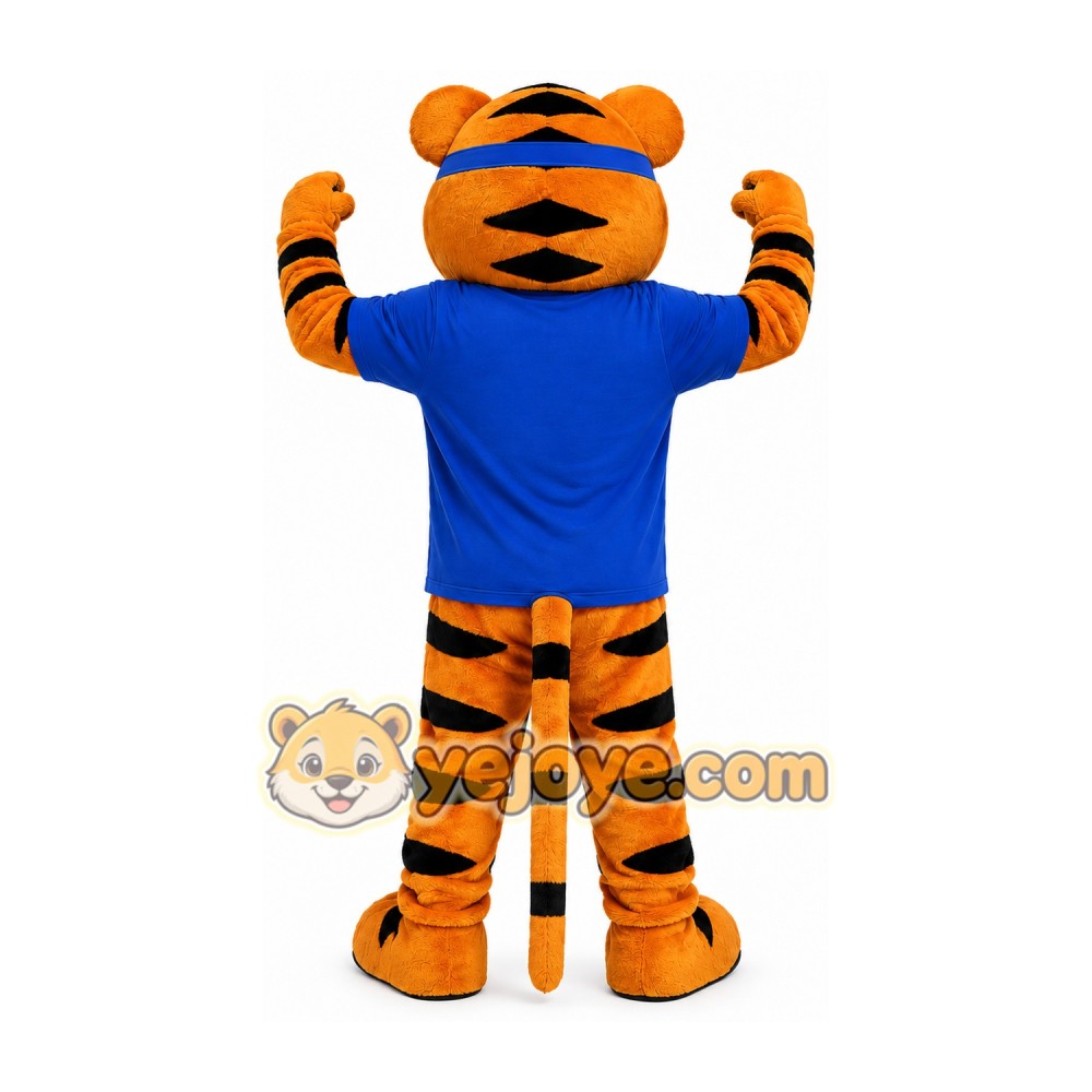 Orange Tiger Mascot Costume with Blue Shirt Orange Tiger Mascot Costume with Blue Shirt