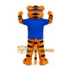 Orange Tiger Mascot Costume with Blue Shirt Orange Tiger Mascot Costume with Blue Shirt