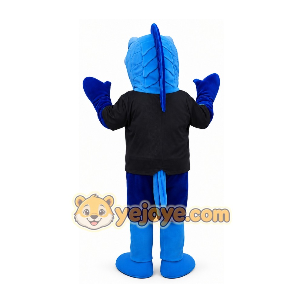 Blue Shark Mascot Costume with Black Outfit Blue Shark Mascot Costume with Black Outfit