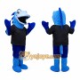 Blue Shark Mascot Costume with Black Outfit