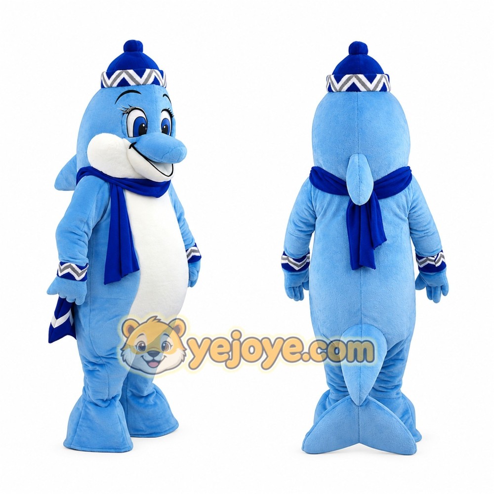Light Blue Dolphin Mascot Costume with Scarf Light Blue Dolphin Mascot Costume with Scarf
