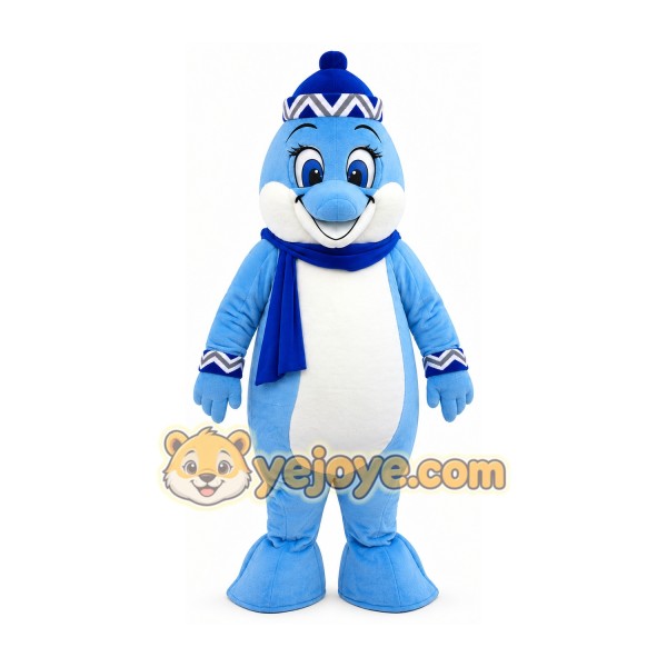 Light Blue Dolphin Mascot Costume with Scarf