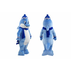 Light Blue Dolphin Mascot Costume with Scarf