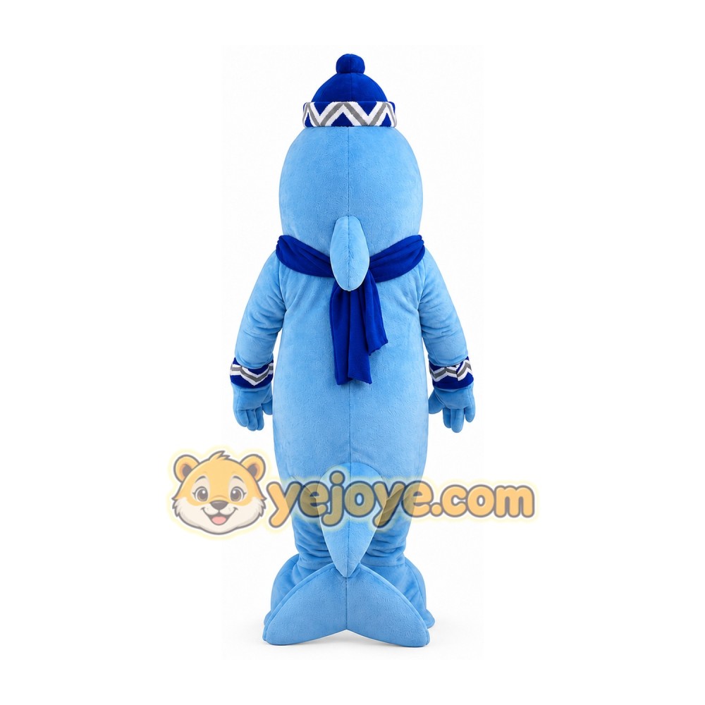 Light Blue Dolphin Mascot Costume with Scarf Light Blue Dolphin Mascot Costume with Scarf