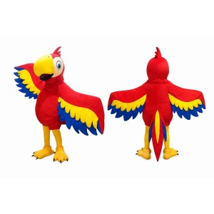 Red Parrot Mascot Costume with Yellow and Blue Wings