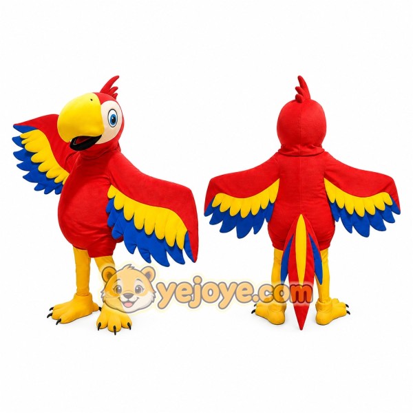 Red Parrot Mascot Costume with Yellow and Blue Wings