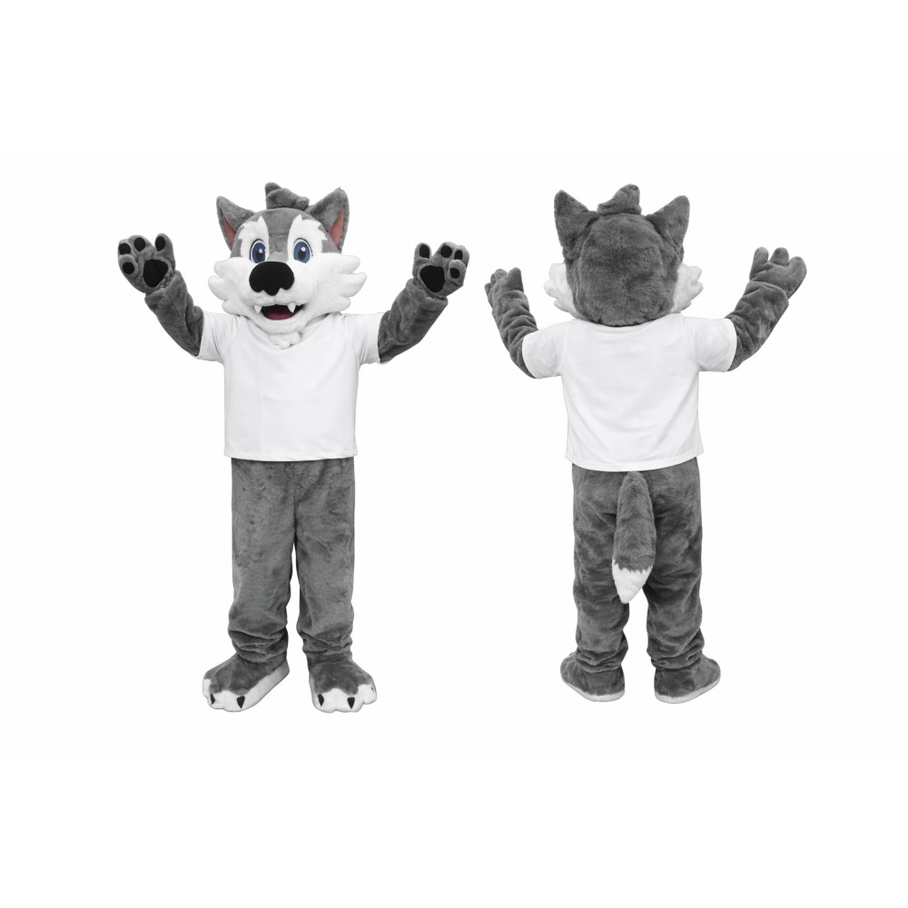 Gray Wolf Mascot Costume with White T-Shirt