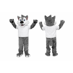 Gray Wolf Mascot Costume with White T-Shirt