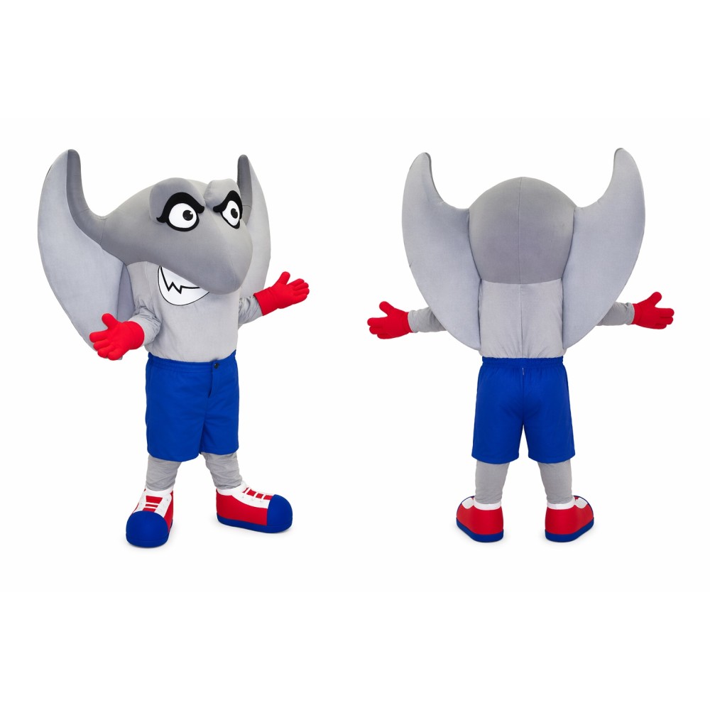 Gray Elephant Mascot Costume with Blue Shorts