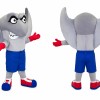 Gray Elephant Mascot Costume with Blue Shorts