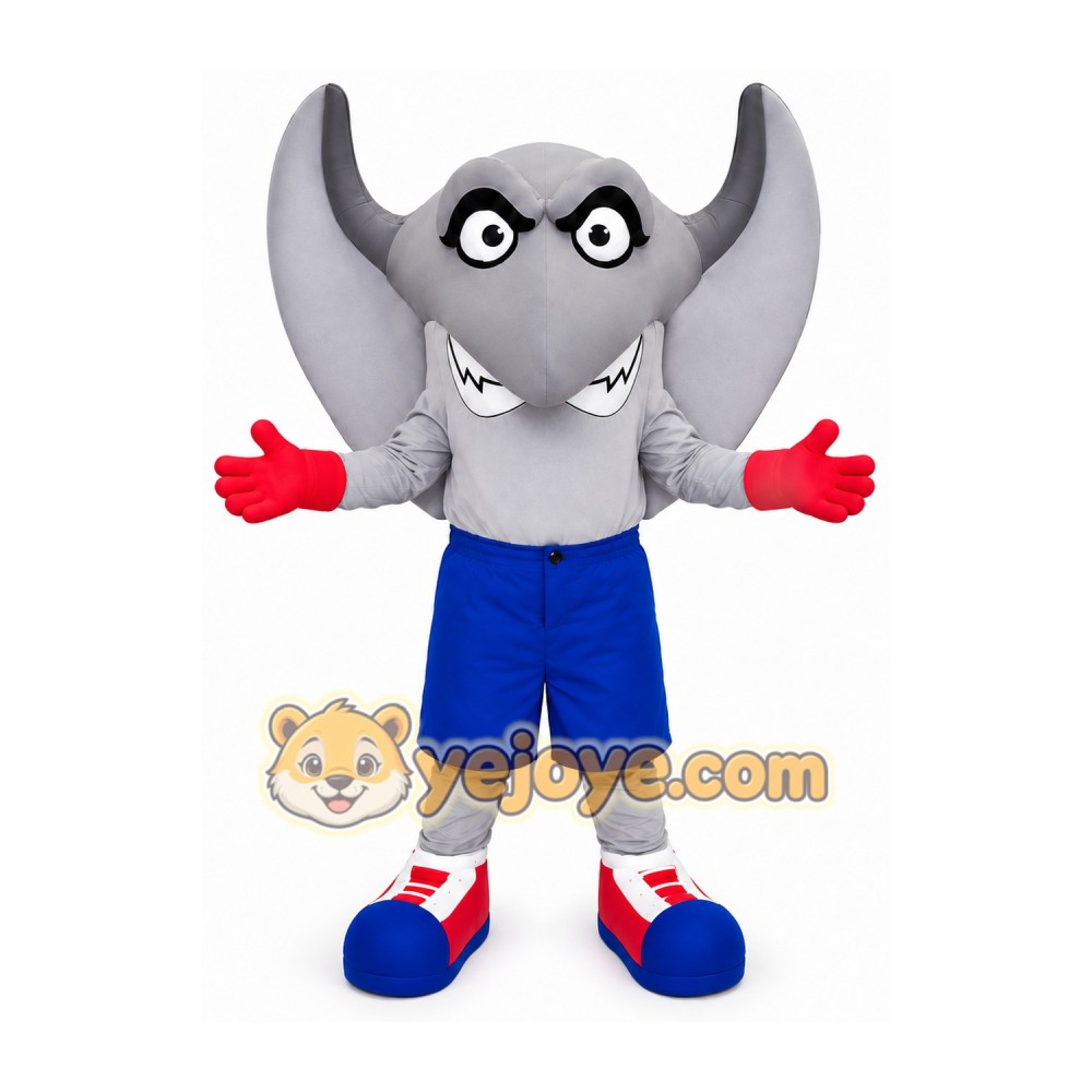Gray Elephant Mascot Costume with Blue Shorts Gray Elephant Mascot Costume with Blue Shorts