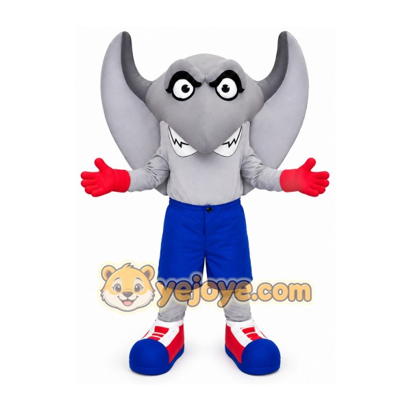 Gray Elephant Mascot Costume with Blue Shorts