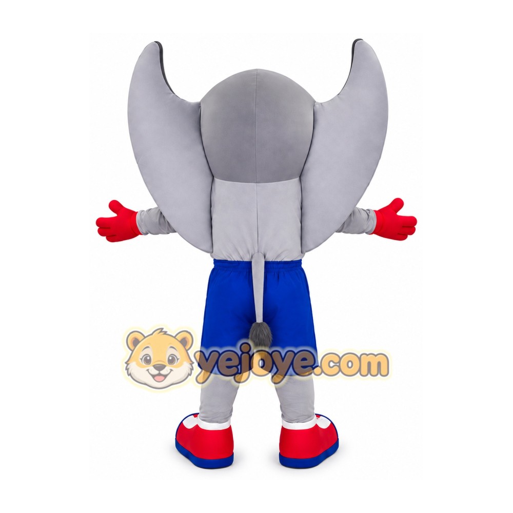 Gray Elephant Mascot Costume with Blue Shorts Gray Elephant Mascot Costume with Blue Shorts
