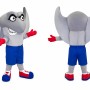 Gray Elephant Mascot Costume with Blue Shorts