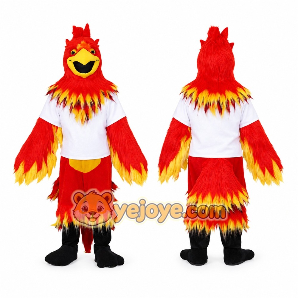 Red and Yellow Bird Mascot Costume with White Shirt