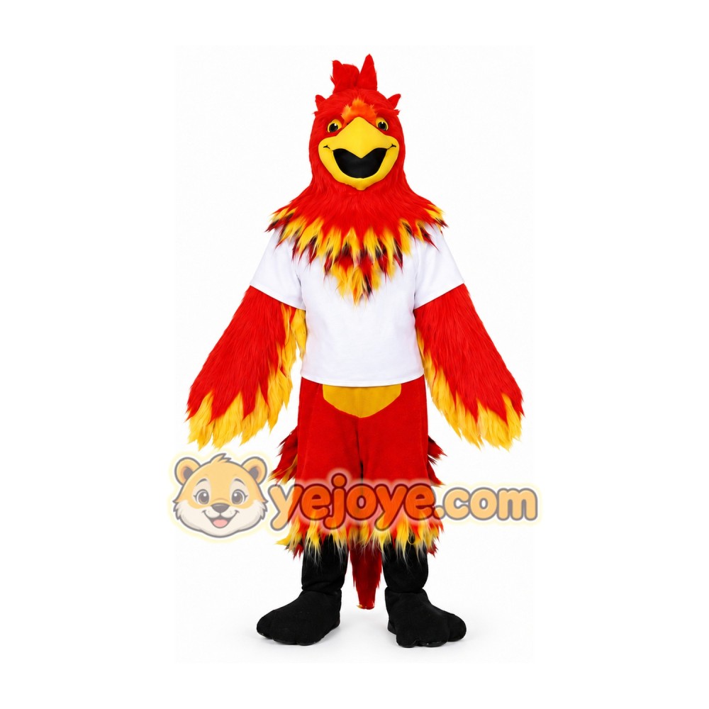 Red and Yellow Bird Mascot Costume with White Shirt