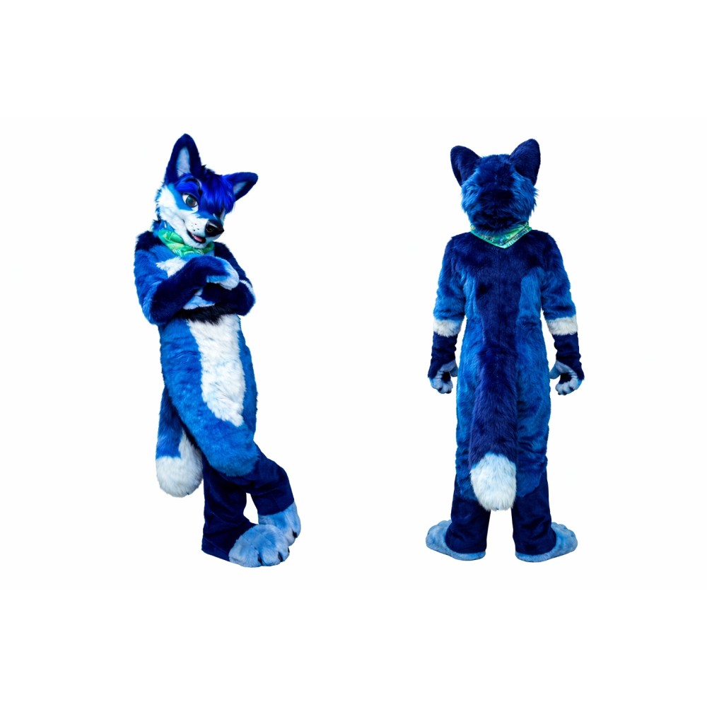 Blue and White Fox Mascot Costume